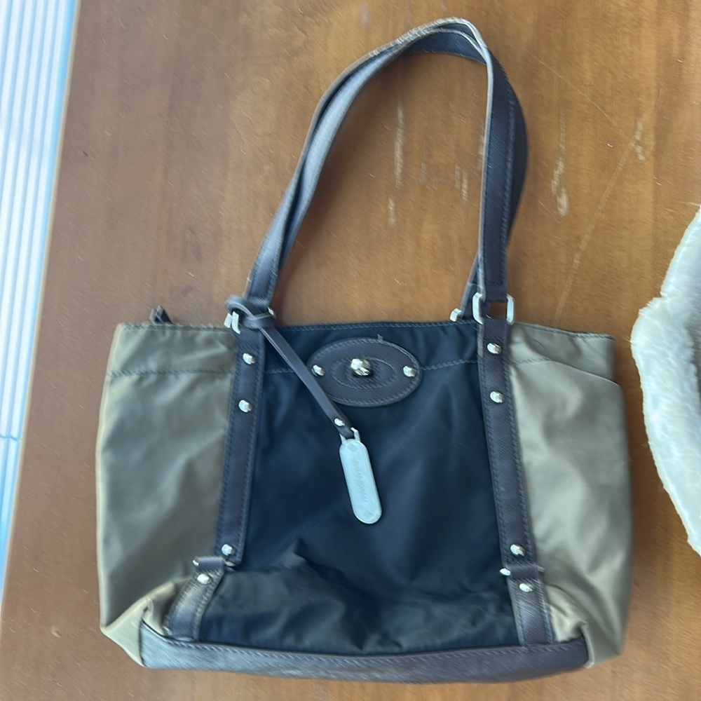 Franco Sarto Black and Brown Tote Bag with Leather Accents